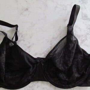 HSIA Bra 40DDD Black Lace Sheer Bow Back Closure Underwire